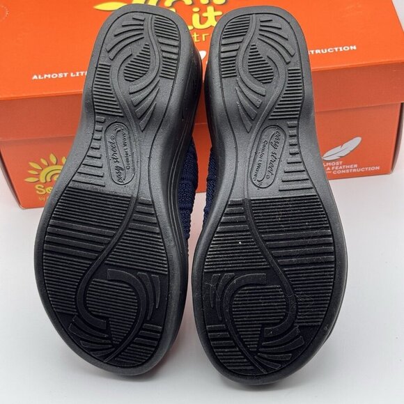 So Lite by Easy Street Airy Sandals 7N Navy Stretch Comfort Wedge Slip-On Shoes - Picture 5 of 9